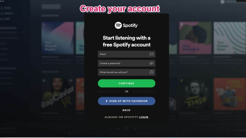 Create Spotify account