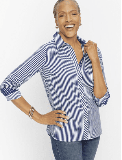 COTTON BUTTON FRONT SHIRT - AIRY STRIPE at TALBOTS