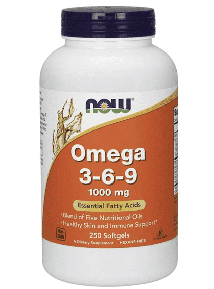 NOW Supplements Omega 3-6-9 1000 mg with a blend of Flax Seed, Evening Primrose, Canola, Black Currant and Pumpkin Seed Oils