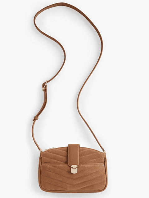 QUILTED SUEDE CROSSBODY BAG at TALBOTS