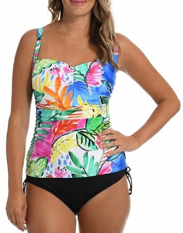Painted Garden Floral Print Bra Sized D Cup Shirred Bandeaukini Tankini