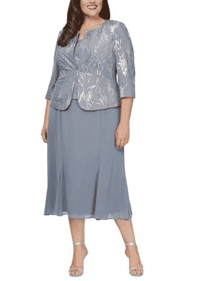 Alex Evenings Plus Size Sequin Jacket & Midi Dress