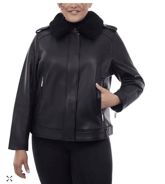 Michael Kors Plus Size Faux-Fur-Collar Leather Moto Jacket, Created for Macy's.