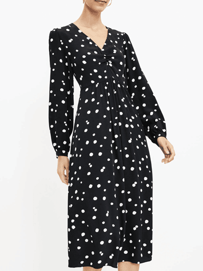 Dotted Ruched Midi Dress