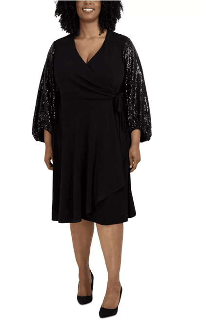 ROBBIE BEE Plus Size Sequin-Sleeve A-Line Dress
