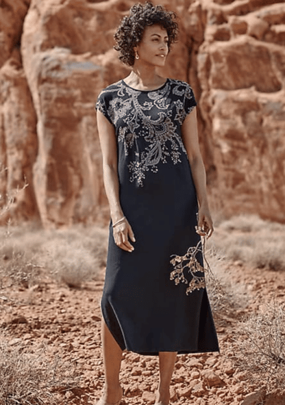 Trellis-Embroidered Knit Midi Dress