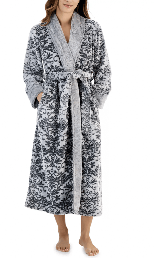 Charter Club Plush Long Floral Scroll Wrap Robe Made for Macy’s