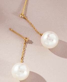 14k Gold Pearl Chain Earrings