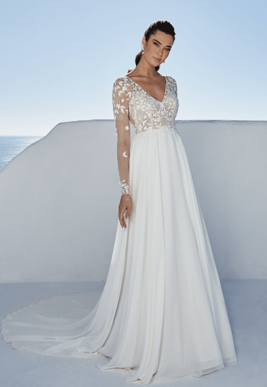 Justin Alexander Chiffon and Lace Gown