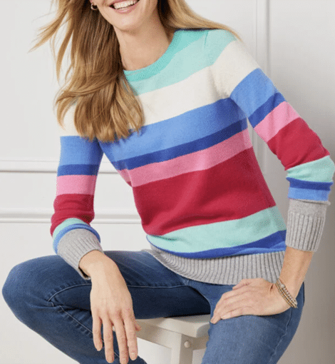 Multi Stripe Crewneck Pullover Sweater