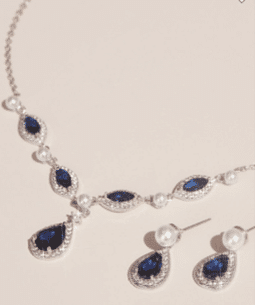 cubic zirconia and pearl necklace and earring set