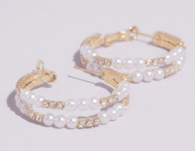 pearl and rhinestone double hoop earrings