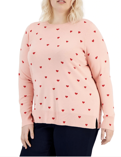 Style & Co Plus Size Heart-Print Sweater, Created for Macy's