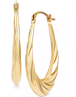Swirl Oval Hoop Earrings in 14k Gold