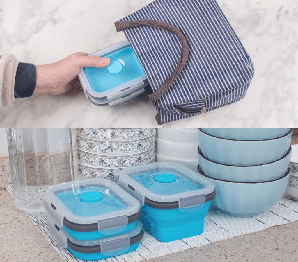 Collapsible Food Storage Containers with Airtight Lid and Vent Valve
