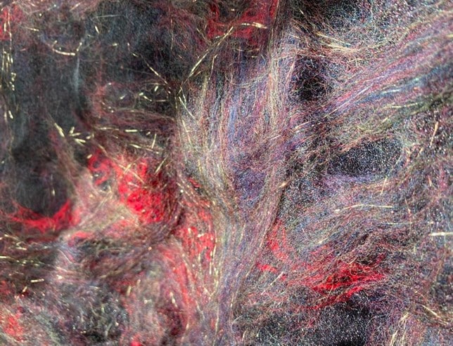 Silk, wool and angelina fibre on chiffon
