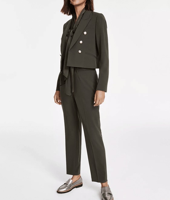 BAR III Cropped Jacket, Satin Tie-Neck Blouse & Belted Ankle Pants, Created for Macy's