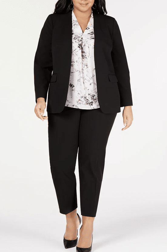 BAR III Trendy Plus Size Open-Front Jacket, Printed Blouse & Straight-Leg Pants, Created for Macy's