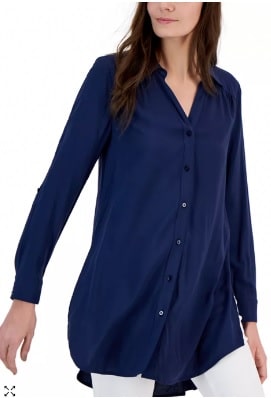 I.N.C. INTERNATIONAL CONCEPTS Roll-Tab Button-Down Long Blouse, Created for Macy's, Regular & Petite