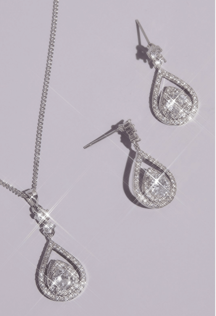 pave crystal teardrop earrings and necklace set