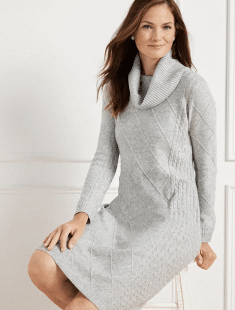CABLE KNIT COWL-NECK SWEATER DRESS