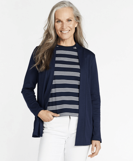 Pima Cotton Open Cardigan, With Pockets