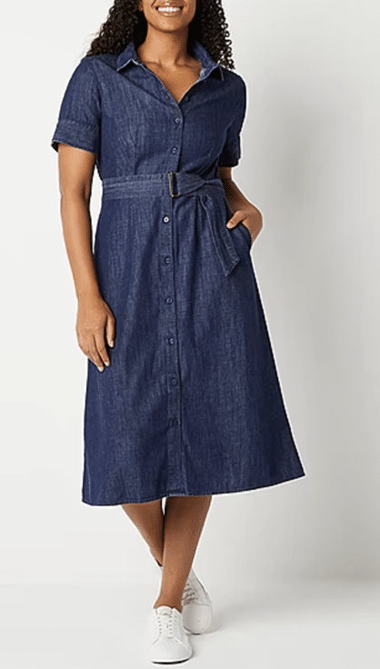Liz Claiborne Short Sleeve Midi Shirt Dress