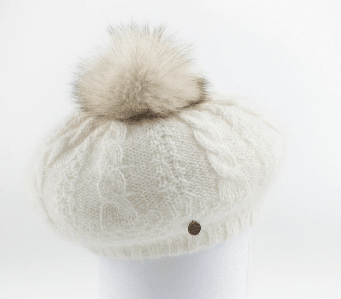 VIRGINIA - ANGORA BERET HAT WITH UPCYCLED FUR POM
