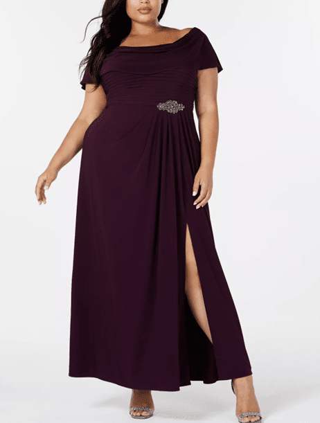 ALEX EVENINGS Plus Size Cowl-Neck A-Line Gown from Macy’s