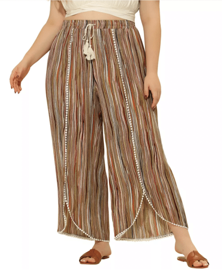 Agnes Orinda Women's Plus Size Split Elastic Waist Flowy Striped Casual Wide Leg Fashion Pants at Target’s