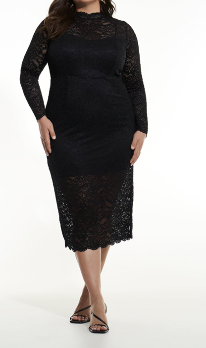 Black Bodycon Knit Lace Midi Dress from Addition Elle