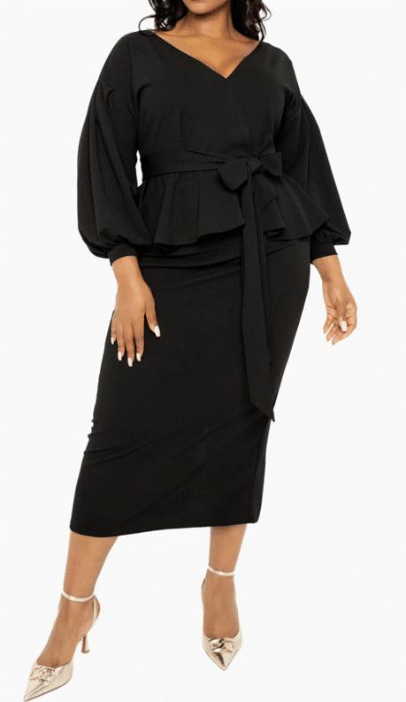 Convertible Shoulder Belted Peplum Midi Dress from Nordstrom