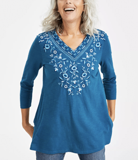 Macy’s Cotton Embroidered 3/4-Sleeve Tunic