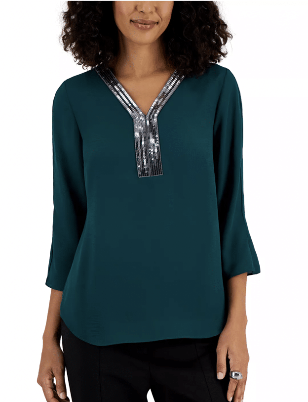 JM COLLECTION Sequin-Trim 3/4-Sleeve Tunic, Created for Macy's