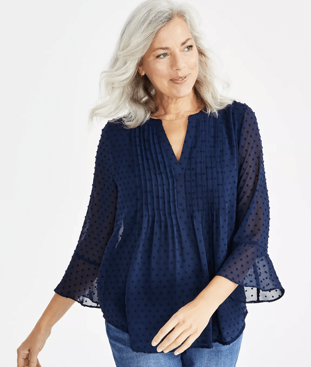 STYLE & CO Textured Pintuck Ruffle Sleeve Top, Regular & Petite, Created for Macy's