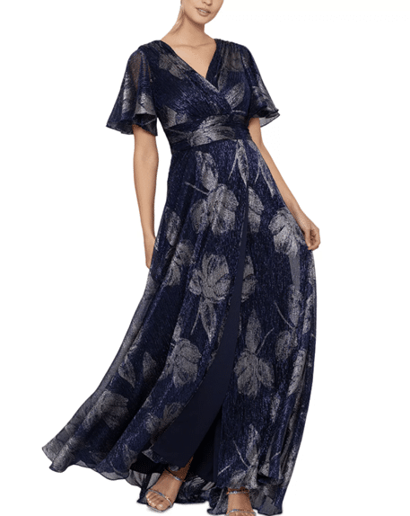 BETSY & ADAM Crinkled Flutter-Sleeve Gown from Macy’s