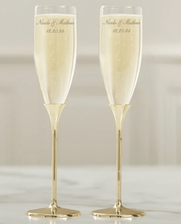 Classic Personalized Gold Wedding Flute Set