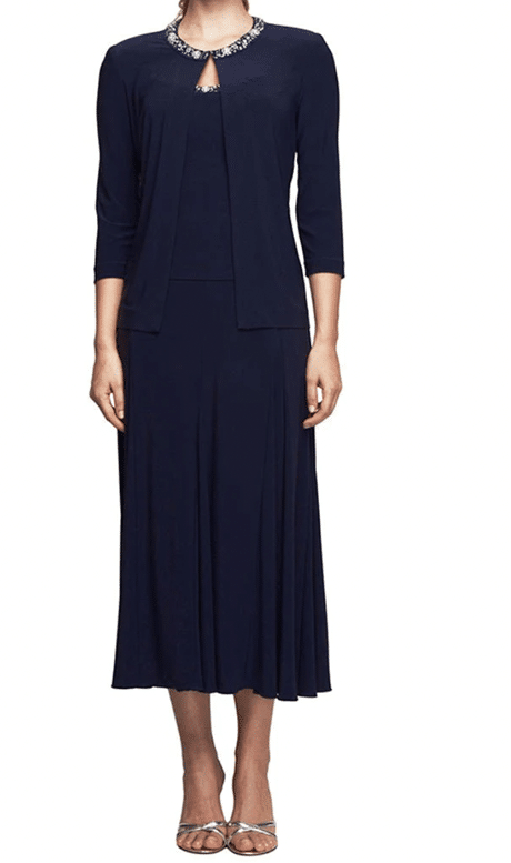 Petite Matte Jersey Jacket Dress with Beaded Trim Detail from Alex Evenings