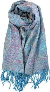 Plum Feathers Pashmina Scarf with Ethnic Tapestry Style Paisley Pattern